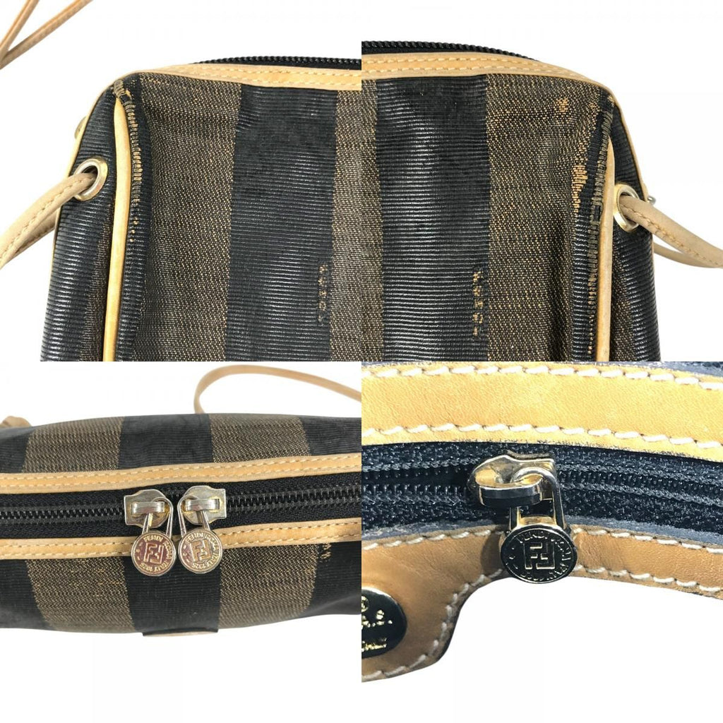 Fendi Shoulder Bag Pecan Logo Leather Canvas Brown — view 8