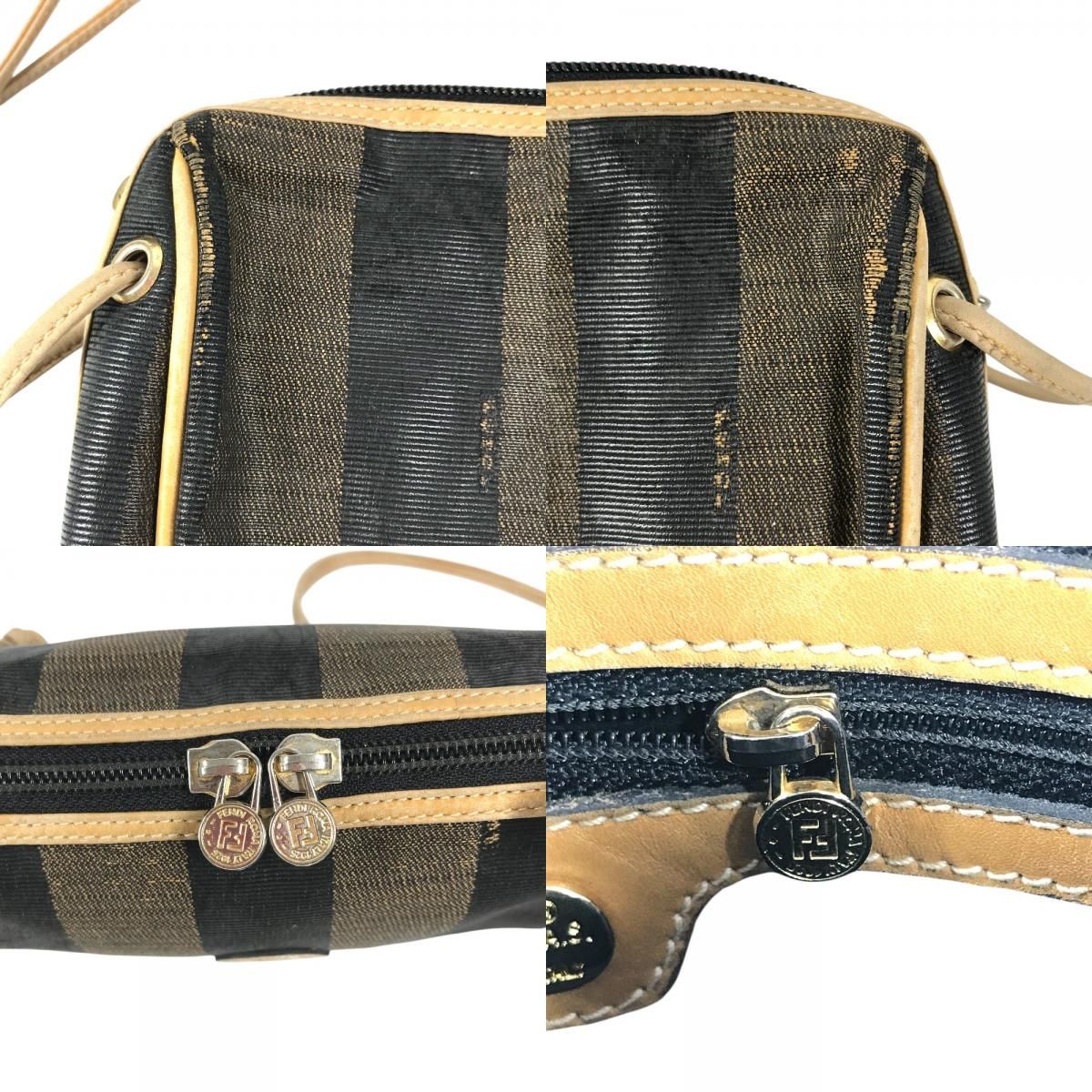 Fendi Shoulder Bag Pecan Logo Leather Canvas Brown — view 8