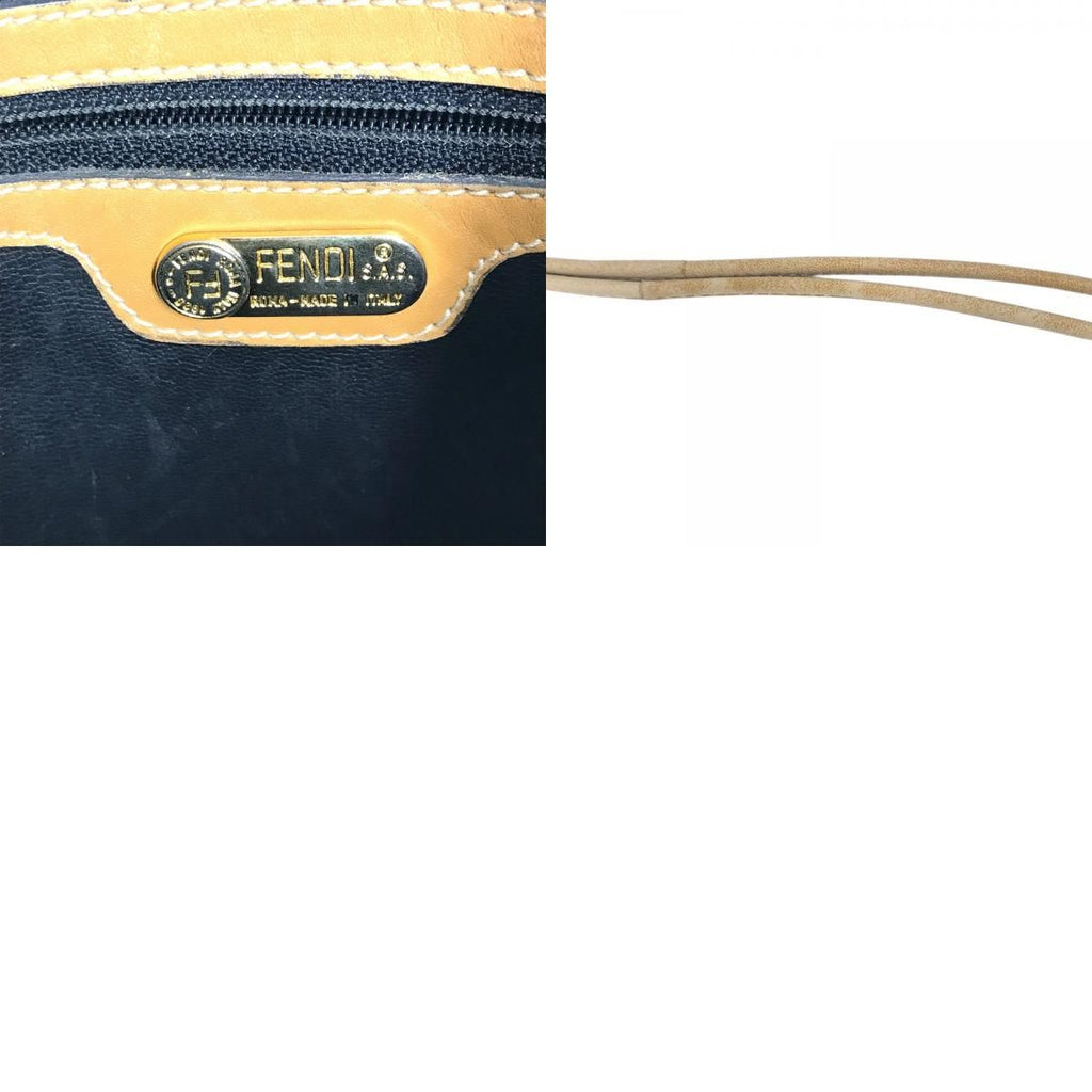 Fendi Shoulder Bag Pecan Logo Leather Canvas Brown — view 9