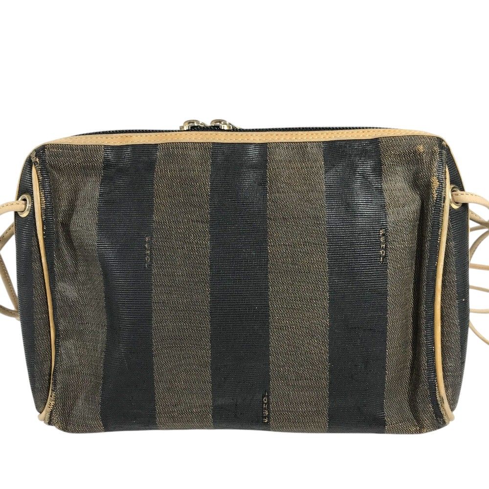 Fendi Shoulder Bag Pecan Logo Leather Canvas Brown