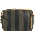 Fendi Shoulder Bag Pecan Logo Leather Canvas Brown