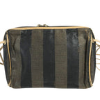 Fendi Shoulder Bag Pecan Logo Leather Canvas Brown