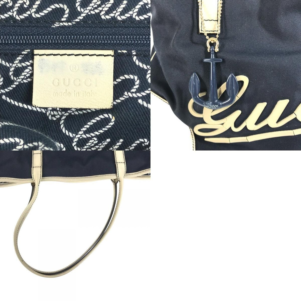Gucci Shoulder Bag Logo Leather Canvas Navy — view 9