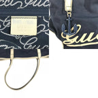 Gucci Shoulder Bag Logo Leather Canvas Navy — view 9