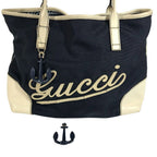 Gucci Shoulder Bag Logo Leather Canvas Navy — view 5