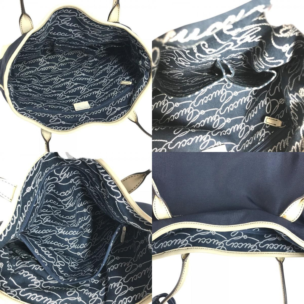 Gucci Shoulder Bag Logo Leather Canvas Navy — view 8