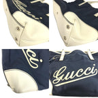Gucci Shoulder Bag Logo Leather Canvas Navy — view 7