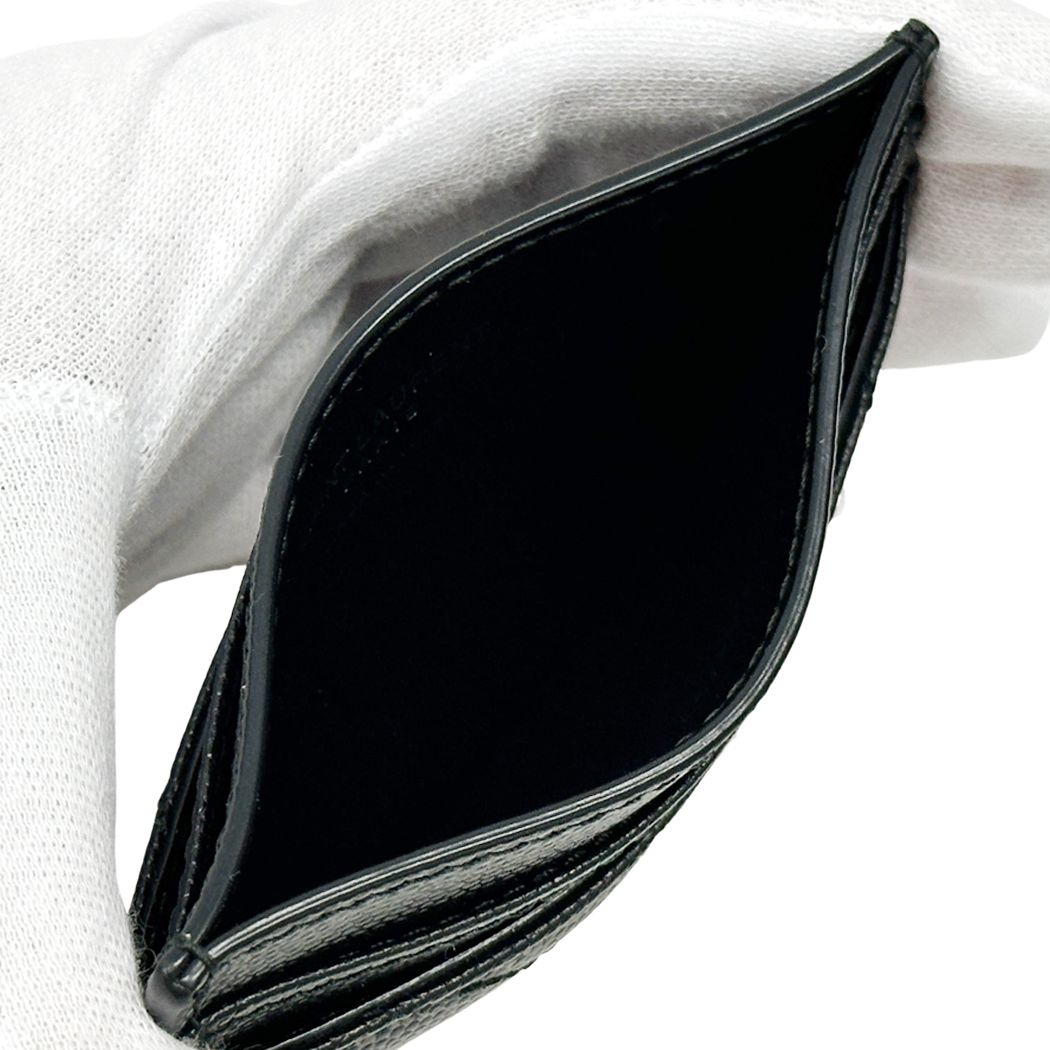 Saint Laurent Card Case Leather Black Silver Logo — view 4