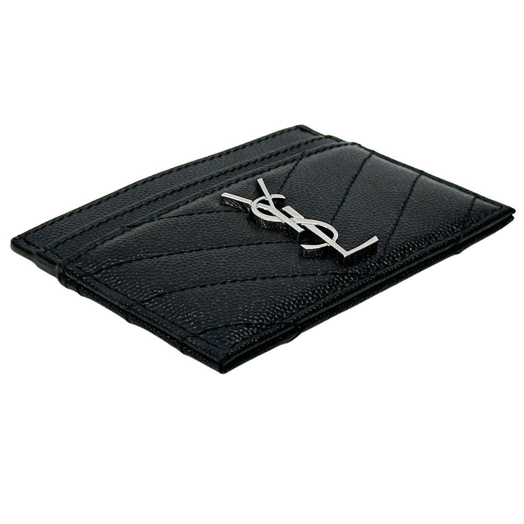Saint Laurent Card Case Leather Black Silver Logo — view 3
