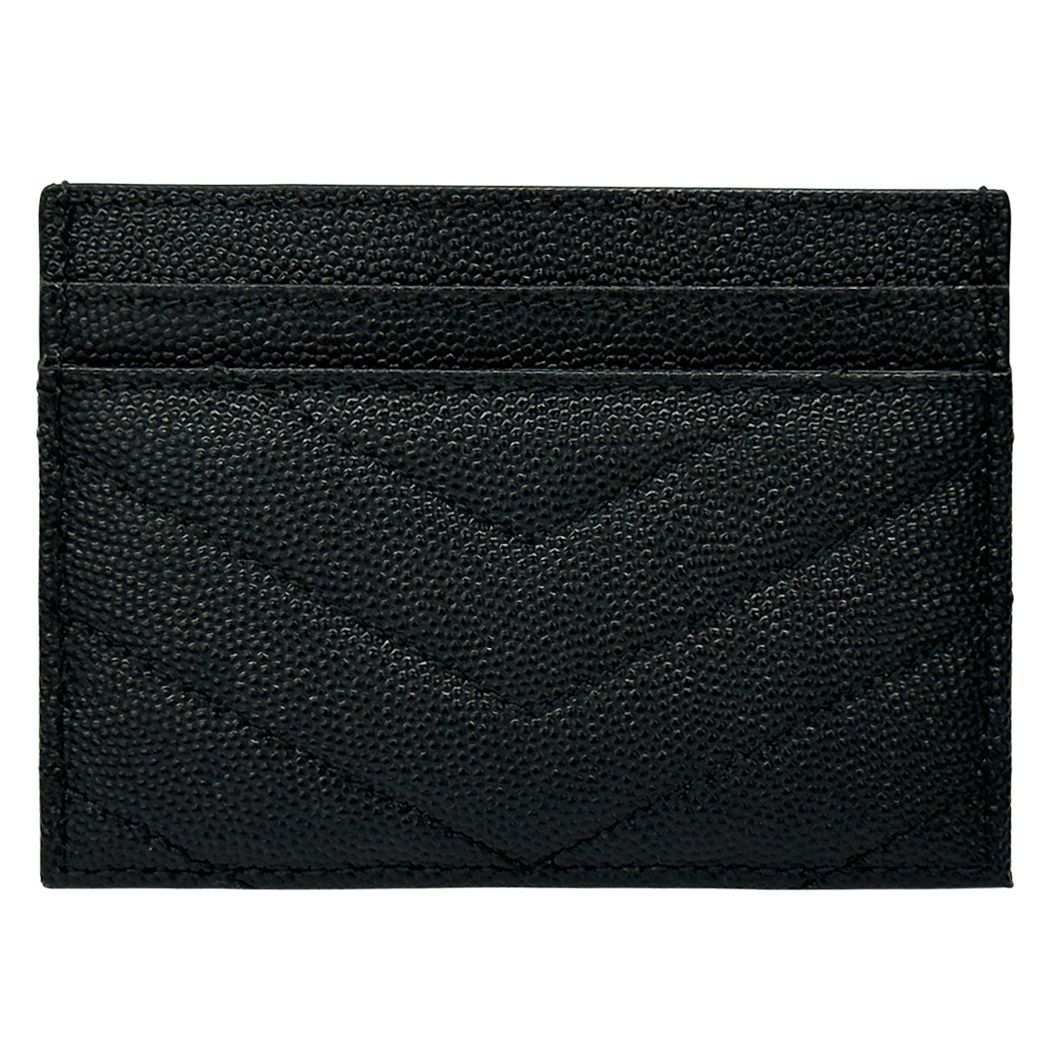 Saint Laurent Card Case Leather Black Silver Logo — view 2