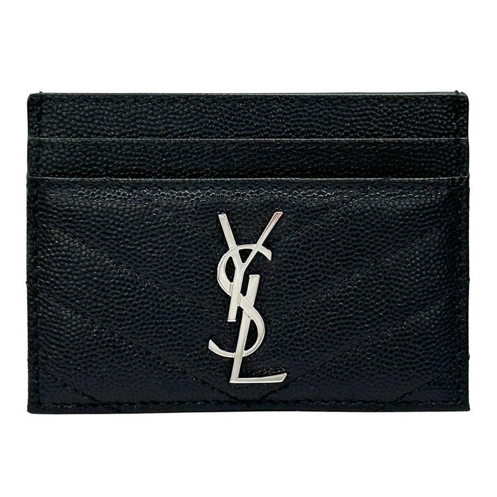 Saint Laurent Card Case Leather Black Silver Logo