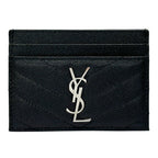 Saint Laurent Card Case Leather Black Silver Logo