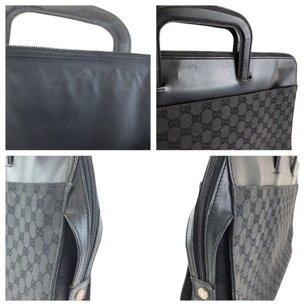 Gucci Black Silver GG Canvas Leather Business Briefcase — view 6