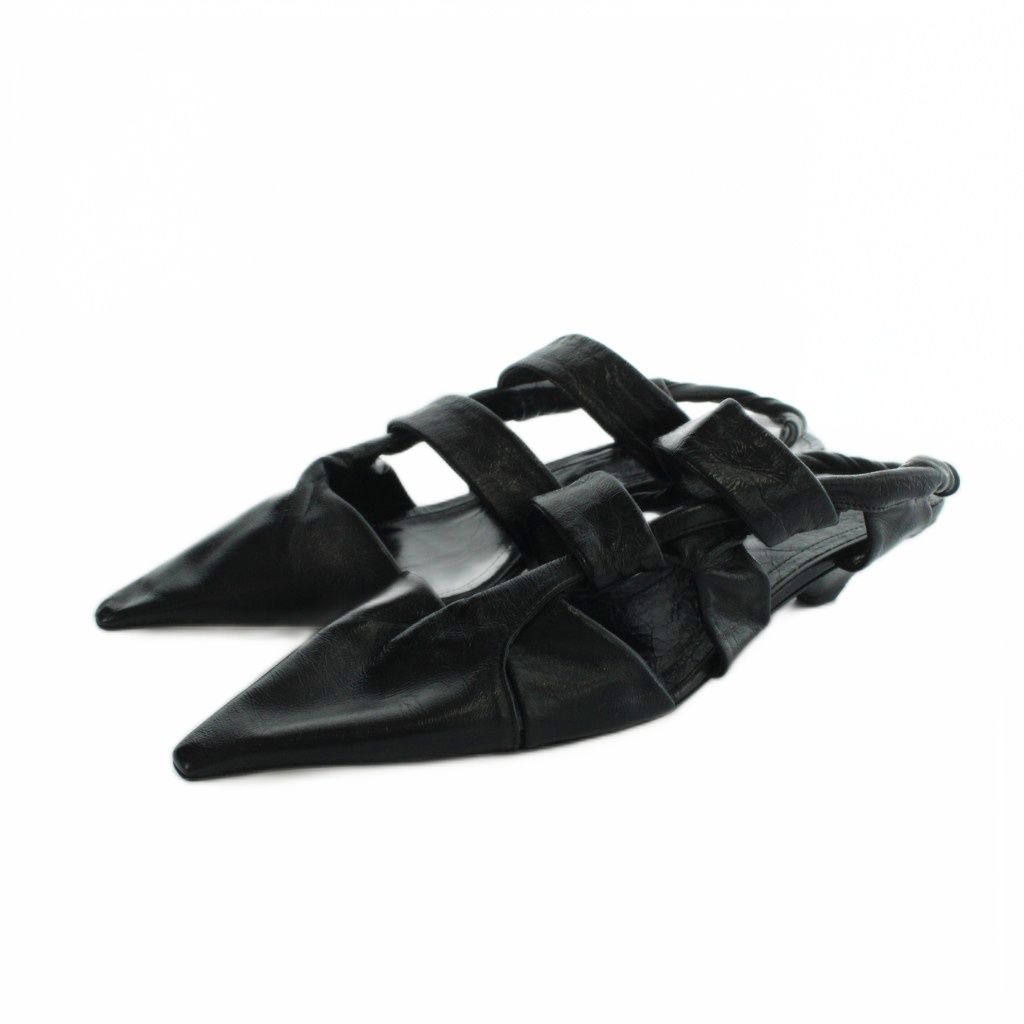 Bottega Veneta Sandals Pointed Toe Leather Logo 36 Black