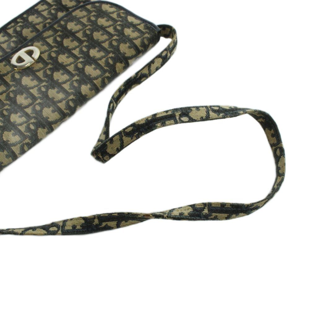 Dior Vintage Trotter Shoulder Bag Crossbody Canvas Leather CD Logo Gold Navy — view 3