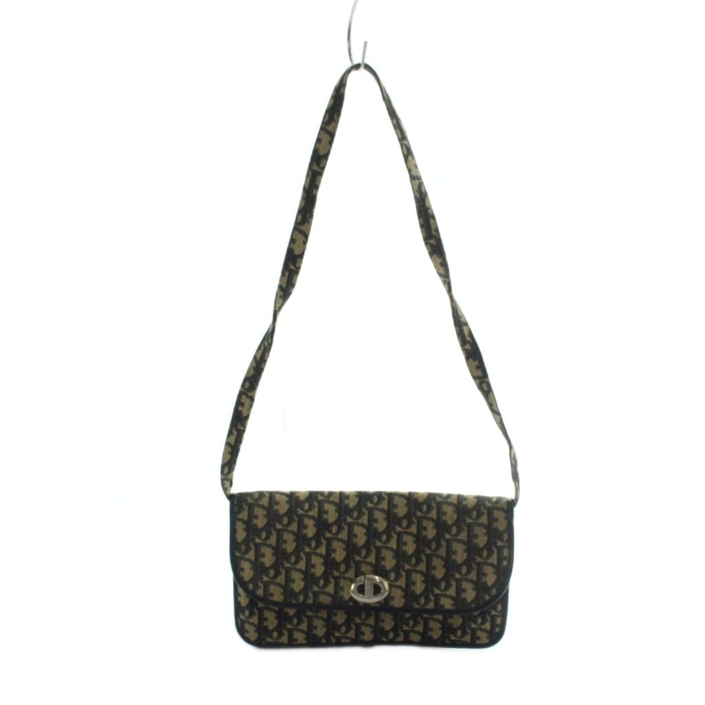 Dior Vintage Trotter Shoulder Bag Crossbody Canvas Leather CD Logo Gold Navy