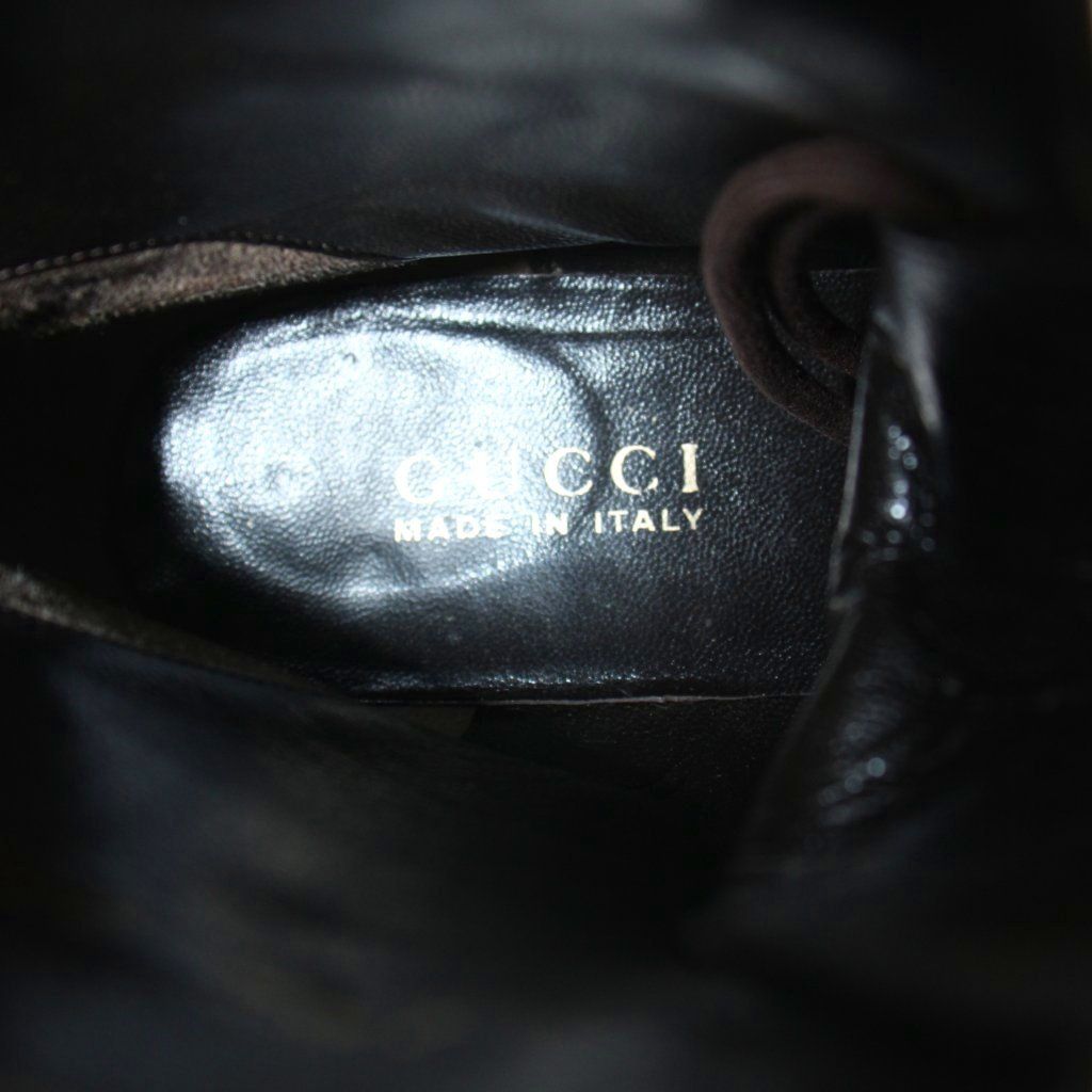 Gucci Short Boots Leather Round Toe Logo 36 Brown — view 7