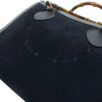 Gucci 002 Bamboo Handbag Tote Suede Logo Navy — view 9