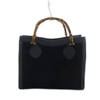 Gucci 002 Bamboo Handbag Tote Suede Logo Navy — view 2