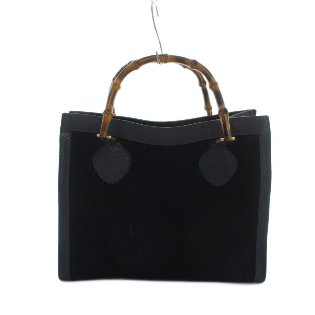 Gucci 002 Bamboo Handbag Tote Suede Logo Navy — view 2