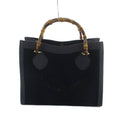 Gucci 002 Bamboo Handbag Tote Suede Logo Navy
