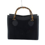 Gucci 002 Bamboo Handbag Tote Suede Logo Navy