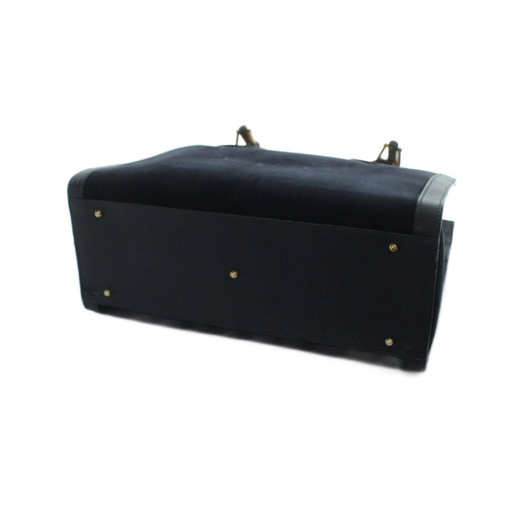 Gucci 002 Bamboo Handbag Tote Suede Logo Navy — view 5