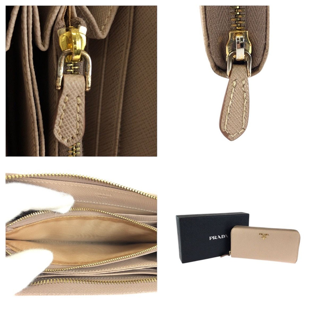Prada Saffiano Beige Gold Leather Wallet — view 7