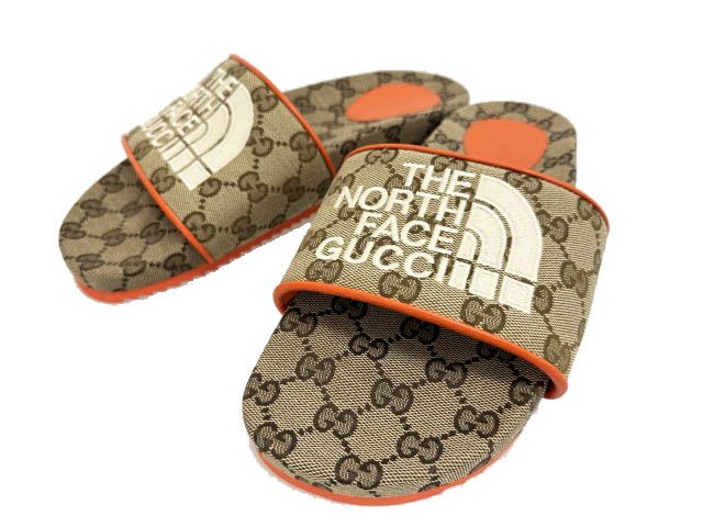 Gucci the North Face Collaboration GG Supreme Canvas Slide Sandals 40 Brown