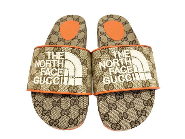 Gucci the North Face Collaboration GG Supreme Canvas Slide Sandals 40 Brown — view 2