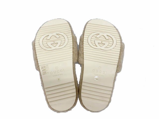 Gucci the North Face Logo Shearling Slide Sandals 36 Beige — view 8
