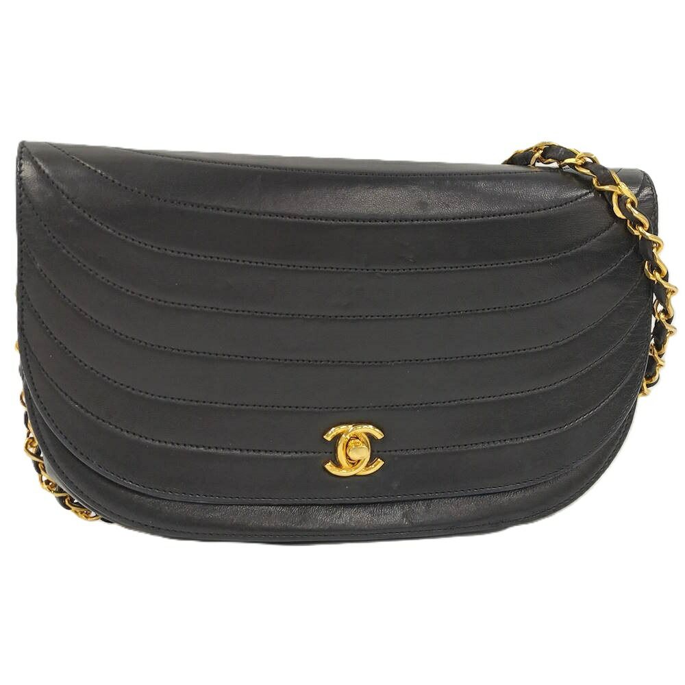 Chanel Chain Shoulder Bag Half Moon CC Lambskin Black