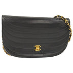 Chanel Chain Shoulder Bag Half Moon CC Lambskin Black