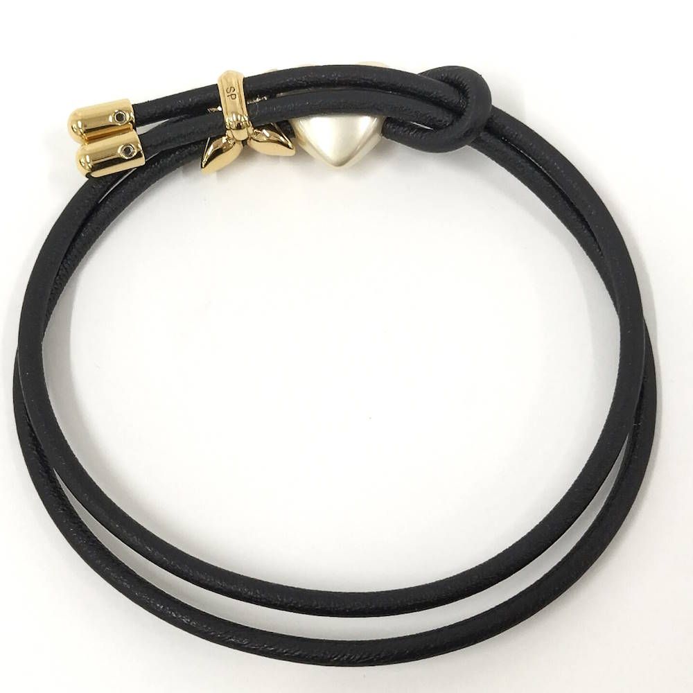 Louis Vuitton Bracelet LV Blue Pearl Heart Leather Gold Black — view 2