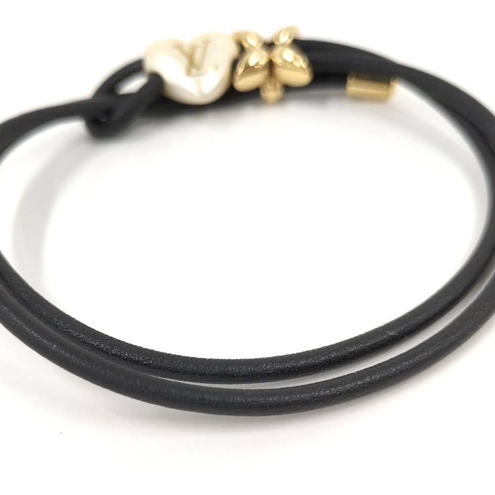 Louis Vuitton Bracelet LV Blue Pearl Heart Leather Gold Black — view 6