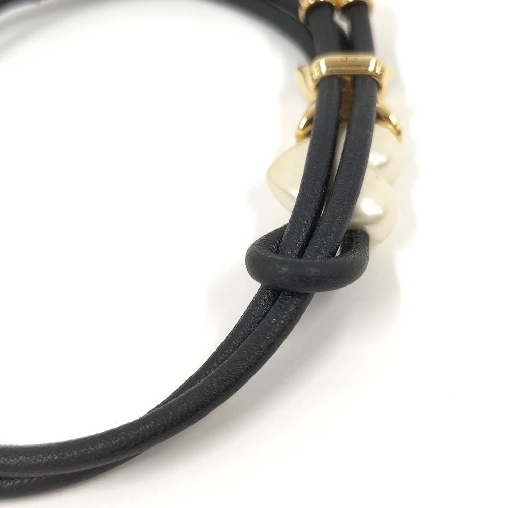 Louis Vuitton Bracelet LV Blue Pearl Heart Leather Gold Black — view 7