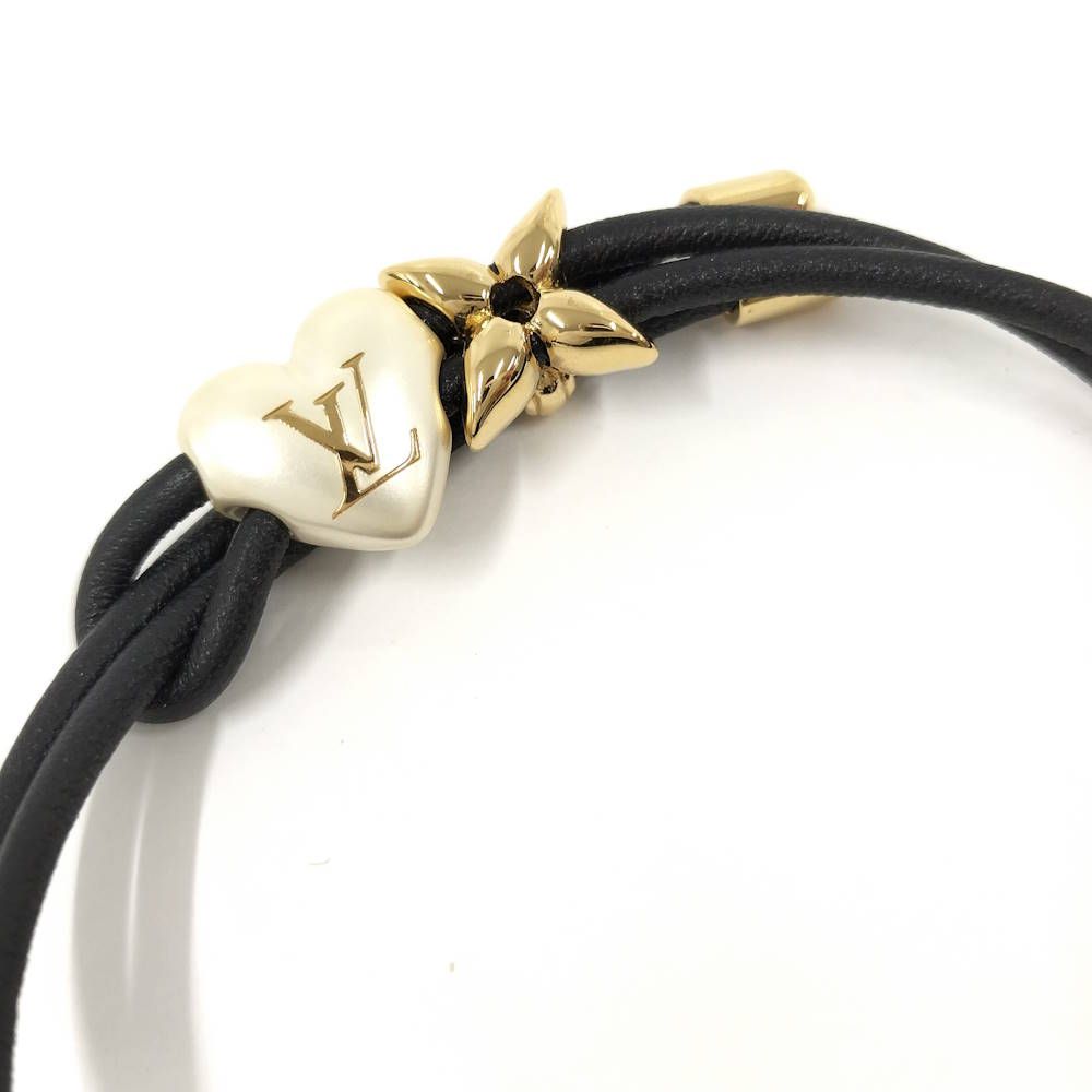 Louis Vuitton Bracelet LV Blue Pearl Heart Leather Gold Black — view 3