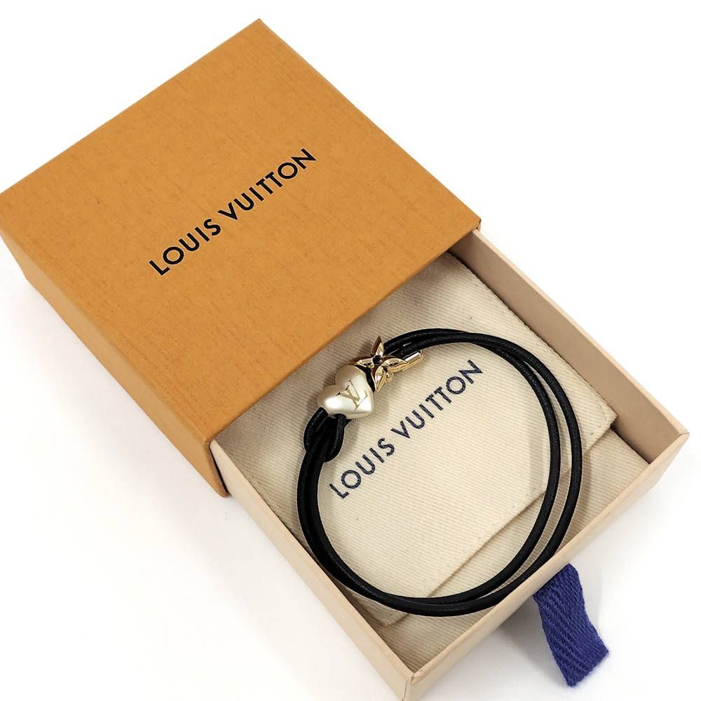 Louis Vuitton Bracelet LV Blue Pearl Heart Leather Gold Black — view 9