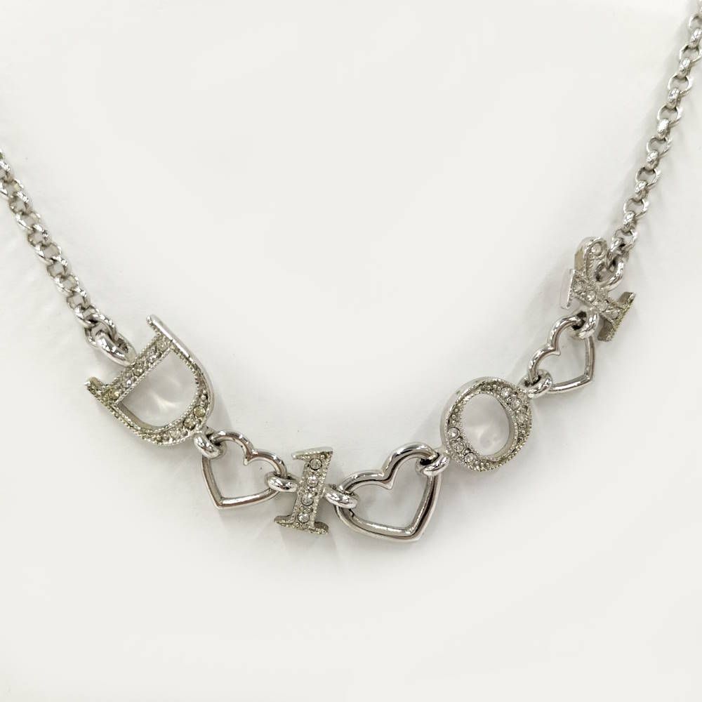 Dior Heart Charm Necklace Plated Silver