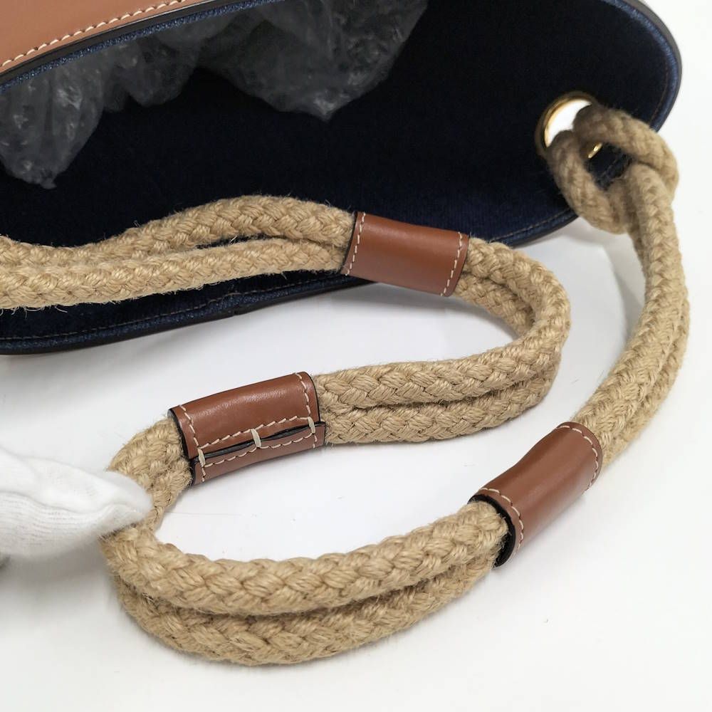 Celine Denim Bucket Bag Leather Blue Brown — view 4