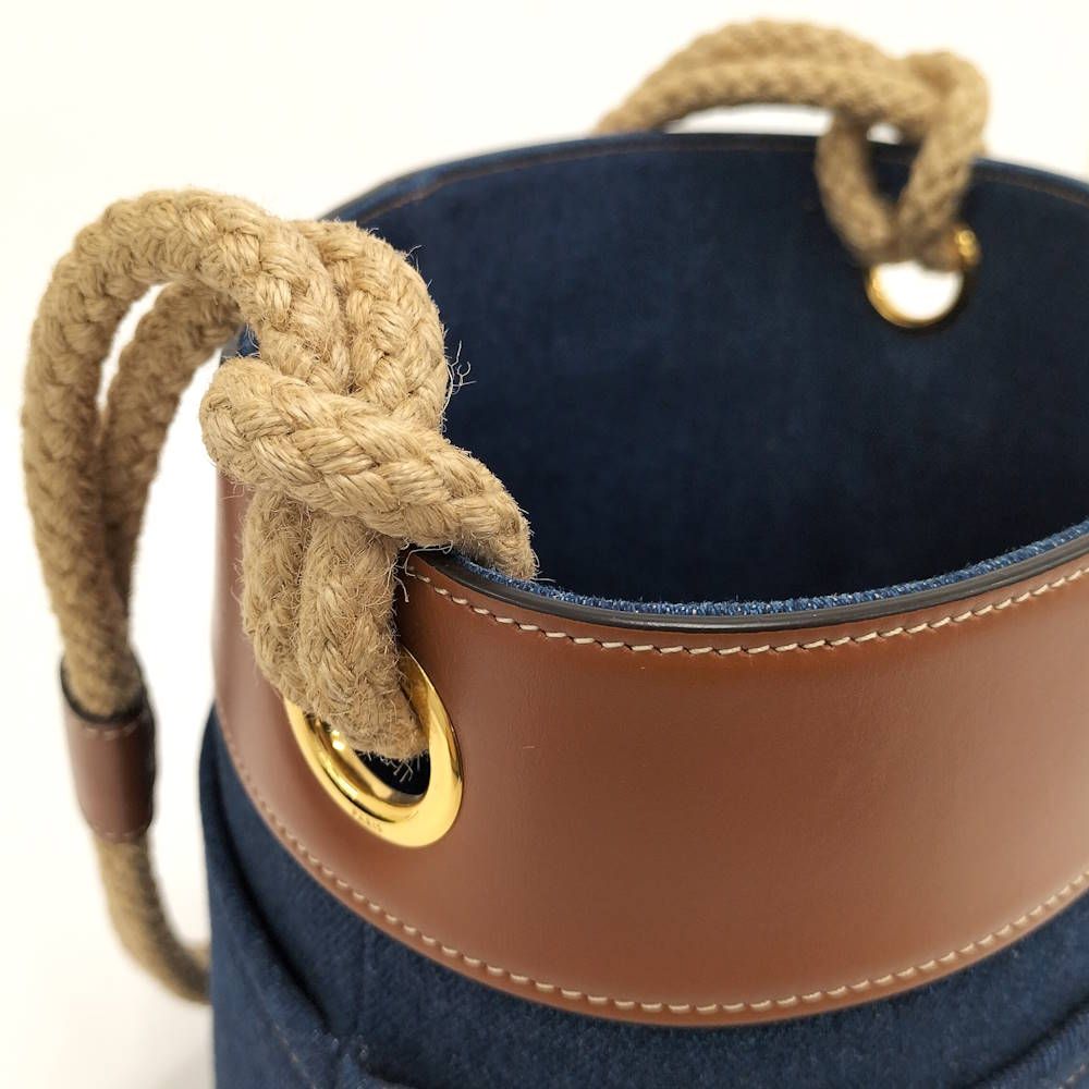 Celine Denim Bucket Bag Leather Blue Brown — view 5