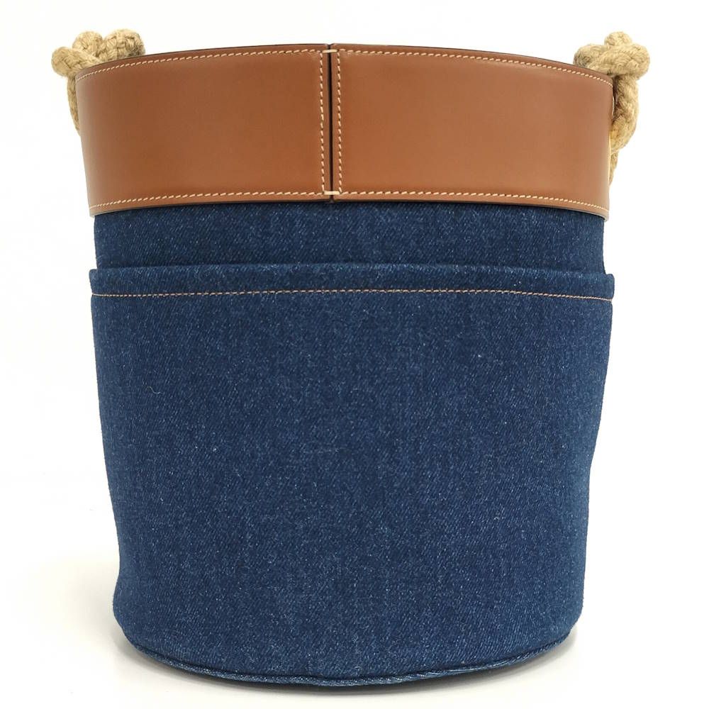 Celine Denim Bucket Bag Leather Blue Brown — view 2