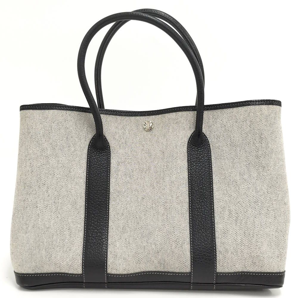 Hermes Garden Party PM Tote Toile Ash Leather Navy Ivory — view 2