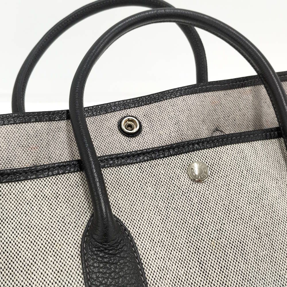 Hermes Garden Party PM Tote Toile Ash Leather Navy Ivory — view 6