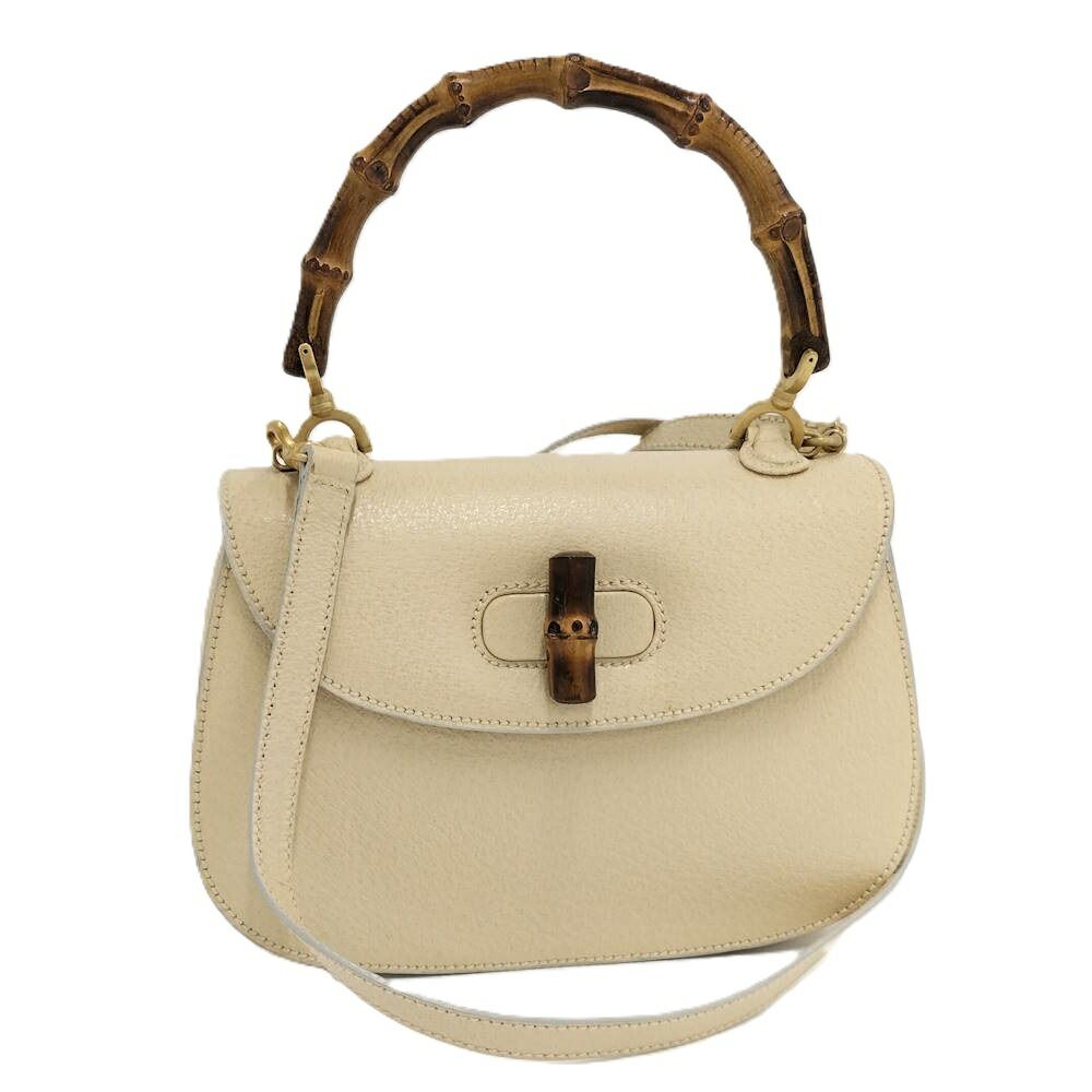 Gucci 2-Way Shoulder Bag Bamboo Leather Beige
