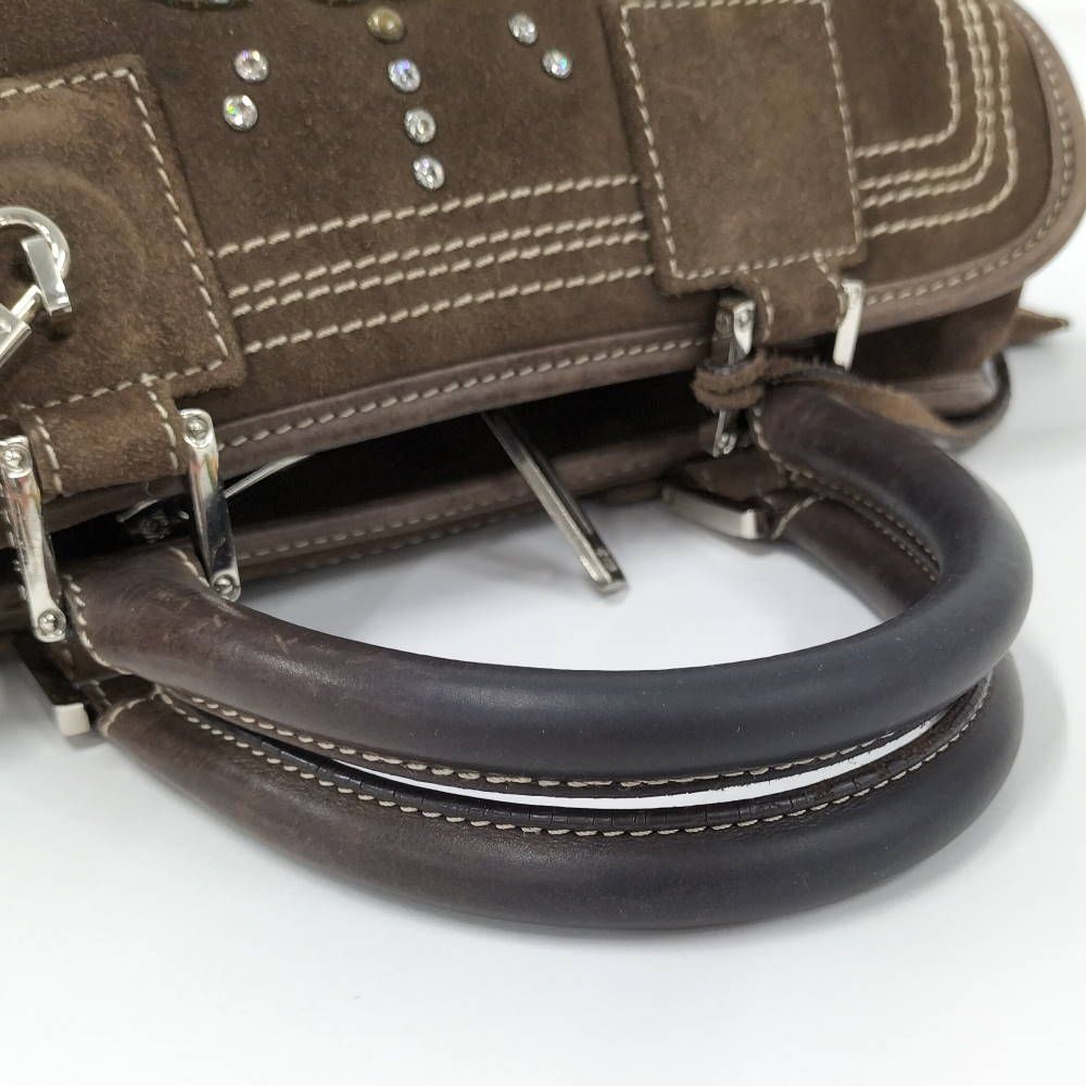 Loewe Amazona 28 Handbag Rhinestone Studs Suede Brown — view 4