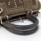 Loewe Amazona 28 Handbag Rhinestone Studs Suede Brown — view 4