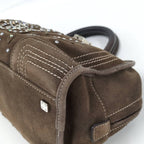 Loewe Amazona 28 Handbag Rhinestone Studs Suede Brown — view 3