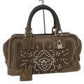 Loewe Amazona 28 Handbag Rhinestone Studs Suede Brown