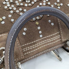 Loewe Amazona 28 Handbag Rhinestone Studs Suede Brown — view 5